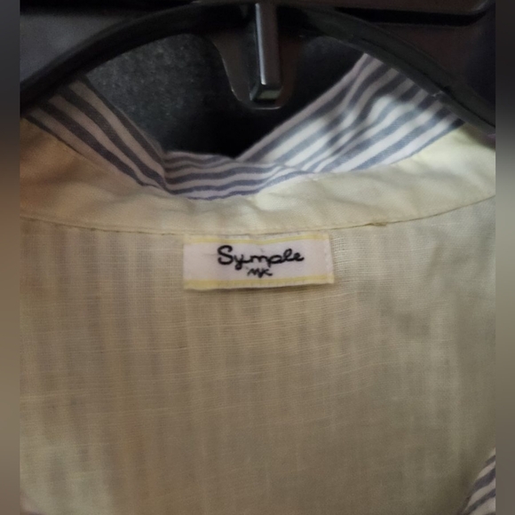 Symple NYC Linen Cotten Blend Button Down Long Sleeve Striped Shirt - Picture 2 of 5